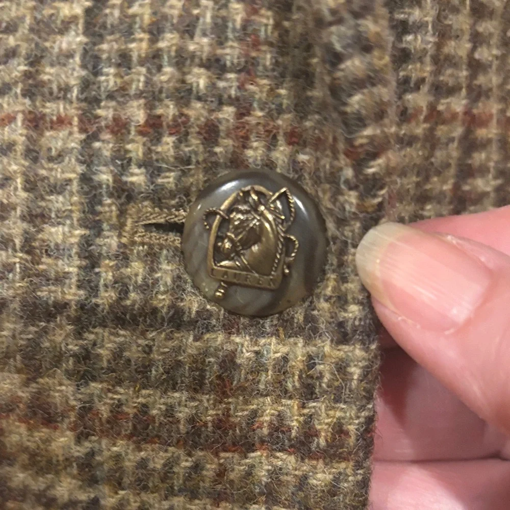 Lauren Ralph Lauren Equestrian Tweed Blazer Pure Wool Tan Beige Sz 6